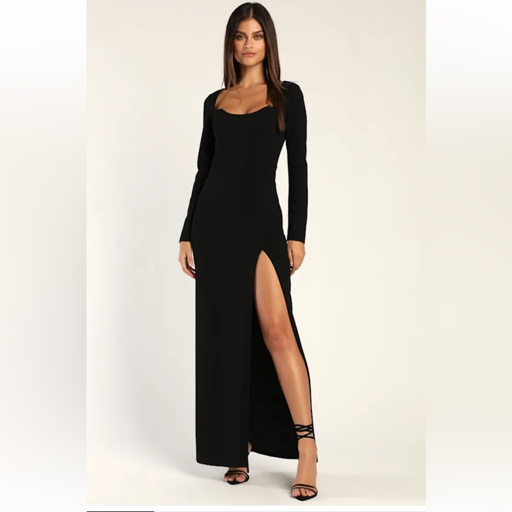NWT! Lulu's women’s Glamorous Sweetheart Black Long Sleeve Maxi Dress. Large
